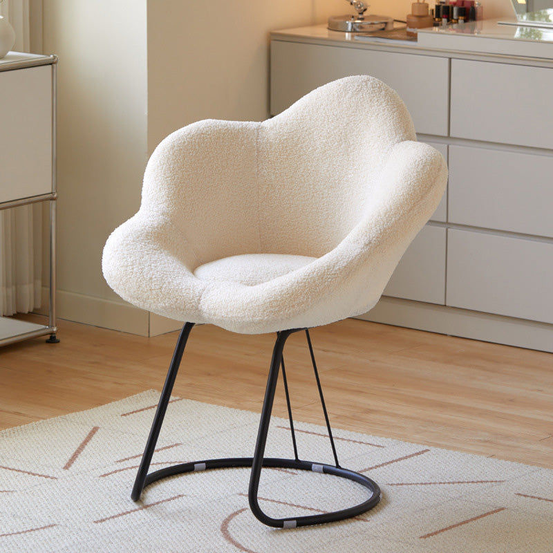 Contemporary Creative Petal Shape Velvet Upholstered Arc Metal Legs Vanity Stool Backrest Armrest For Bedroom