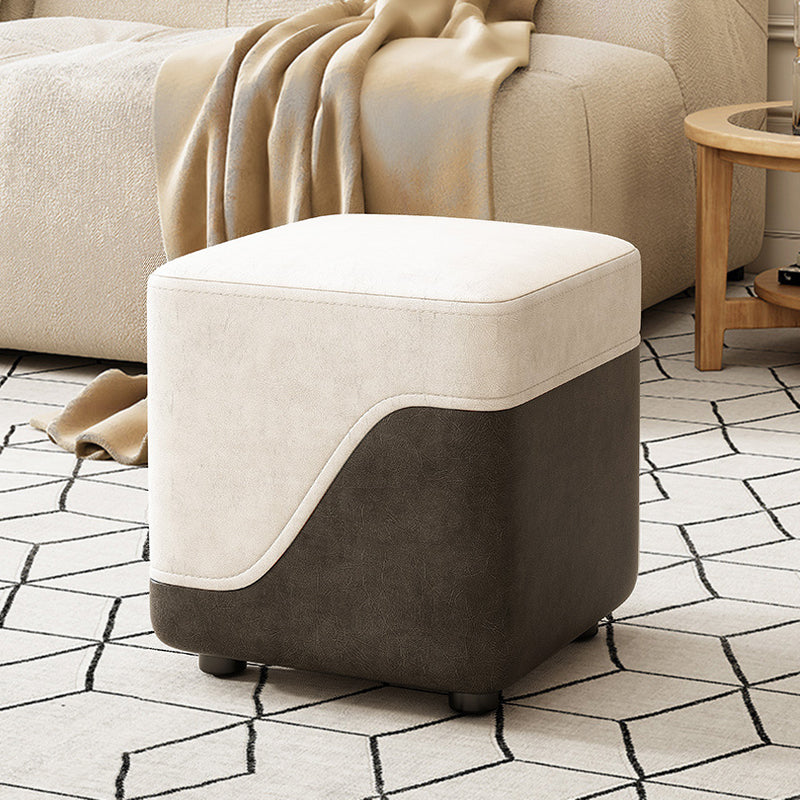 Modern Minimalist Square Napa Leather Solid Wood Low Stool Backless Armless For Living Room