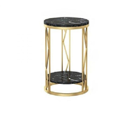 Modern Luxury Round Tabletop Iron Rock Slab Coffee Table 1-Shelf For Living Room