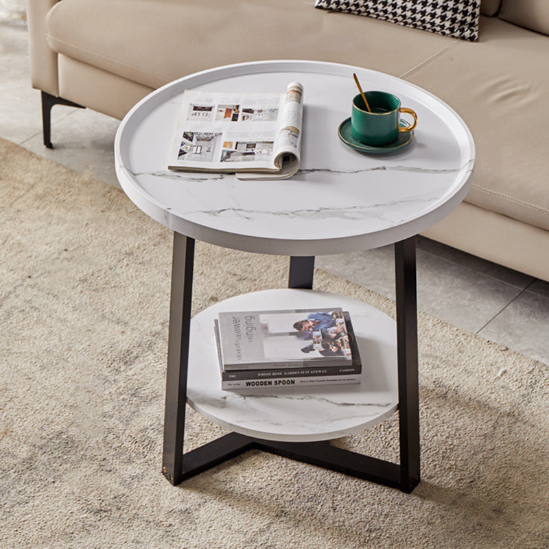 Contemporary Nordic Round Iron Plate Coffee Table 2-Tier For Living Room