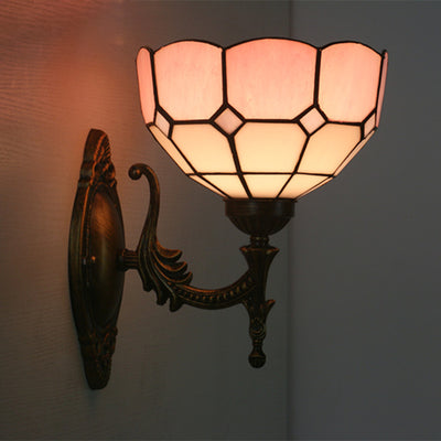 Traditional Tiffany Half Circle Hardware Glass 1-Light Wall Sconce Lamp For Bedroom