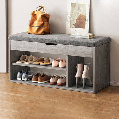 Modern Minimalist Rectangle Fabric PU Leather Wood Shoe Storage 3-Tier For Entryways