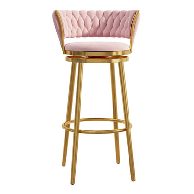 Contemporary Luxury Round Velvet Upholstered Swivel Bar Stool Backrest Footrest For Dining Room