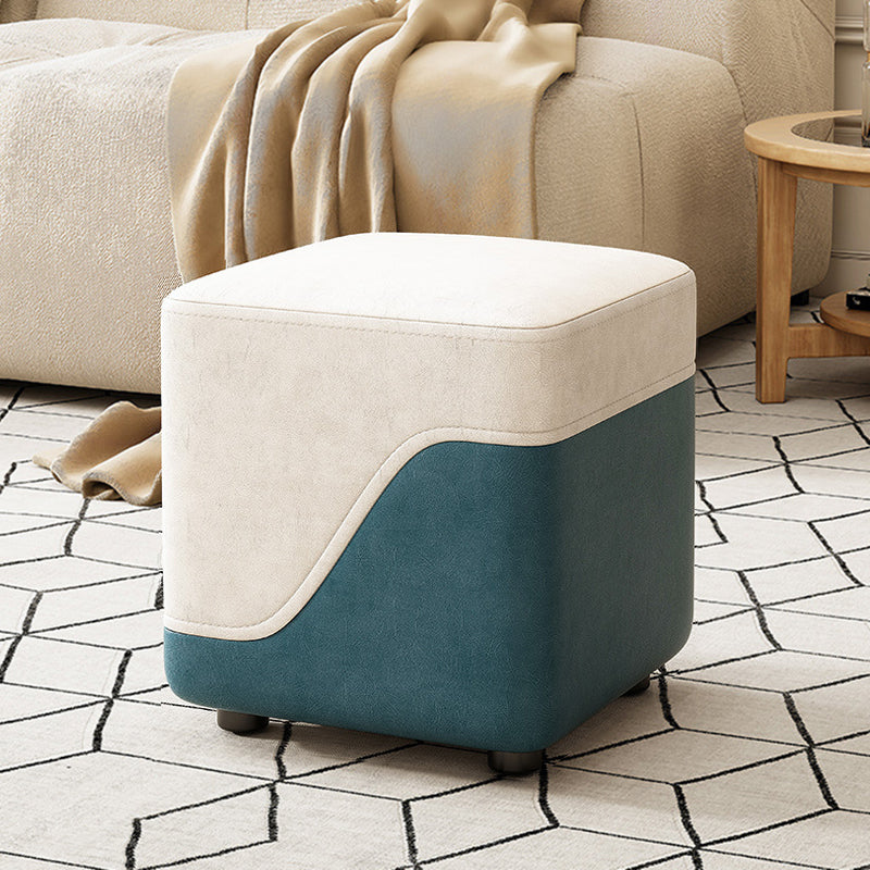 Modern Minimalist Square Napa Leather Solid Wood Low Stool Backless Armless For Living Room