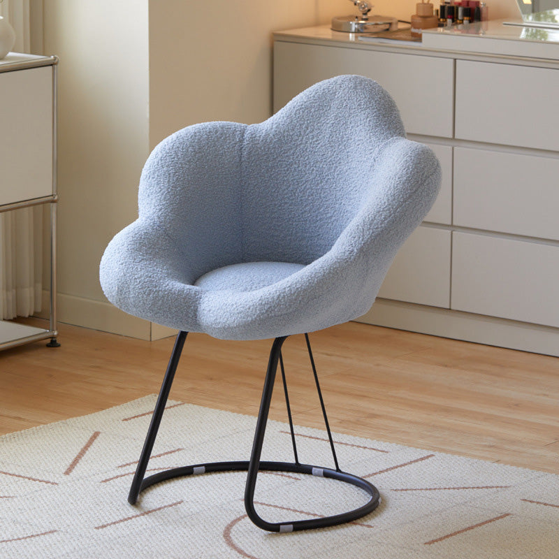 Contemporary Creative Petal Shape Velvet Upholstered Arc Metal Legs Vanity Stool Backrest Armrest For Bedroom