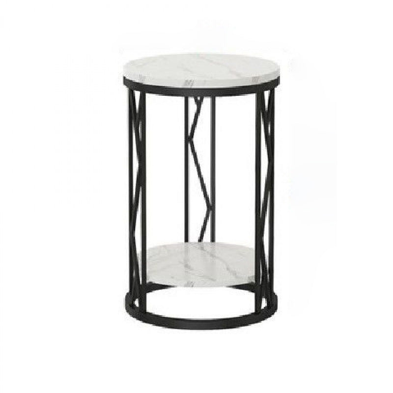 Modern Luxury Round Tabletop Iron Rock Slab Coffee Table 1-Shelf For Living Room