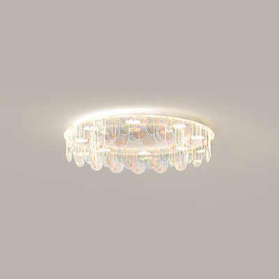 Contemporary Creative Iron Acrylic Round Cloud Star Piece LED Flush Mount Ceiling Light For Living Room