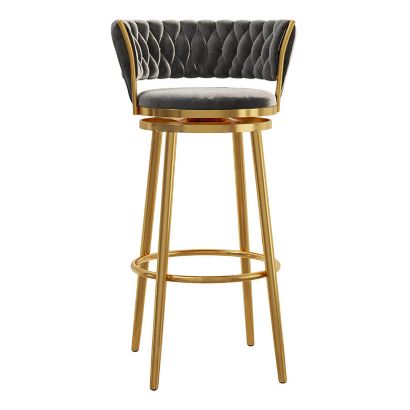 Contemporary Luxury Round Velvet Upholstered Swivel Bar Stool Backrest Footrest For Dining Room