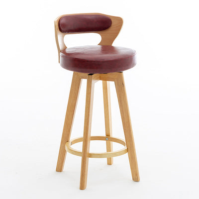 Contemporary Simplicity Round PU Leather Upholstered Bar Stool Low Back Footrest For Dining Room