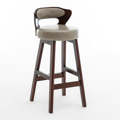 Modern Simplicity Round PU Leather Wood Bar Stool Low Back Footrest For Dining Room