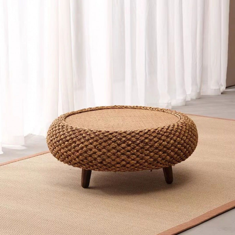 Traditional Japanese Oval Rattan Woven Wooden Coffee Table Storage For Living Room