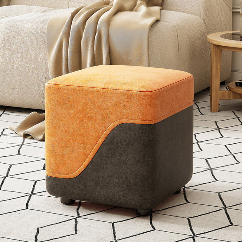 Modern Minimalist Square Napa Leather Solid Wood Low Stool Backless Armless For Living Room