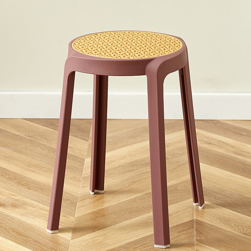 Contemporary Scandinavian Weaving PP Round Stool Dining Chair Backless Stackable For Dining Room