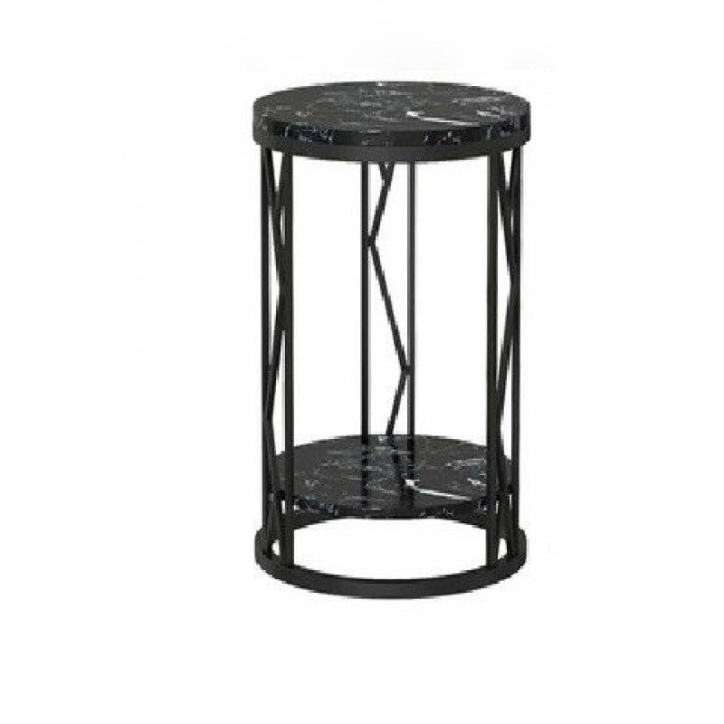 Modern Luxury Round Tabletop Iron Rock Slab Coffee Table 1-Shelf For Living Room