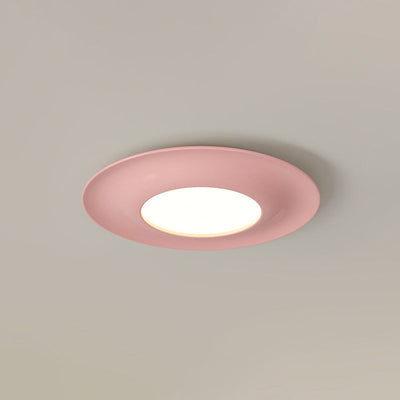 Contemporary Scandinavian Macaron Fiberglass Iron Round LED Flush Mount Ceiling Light For Bedroom