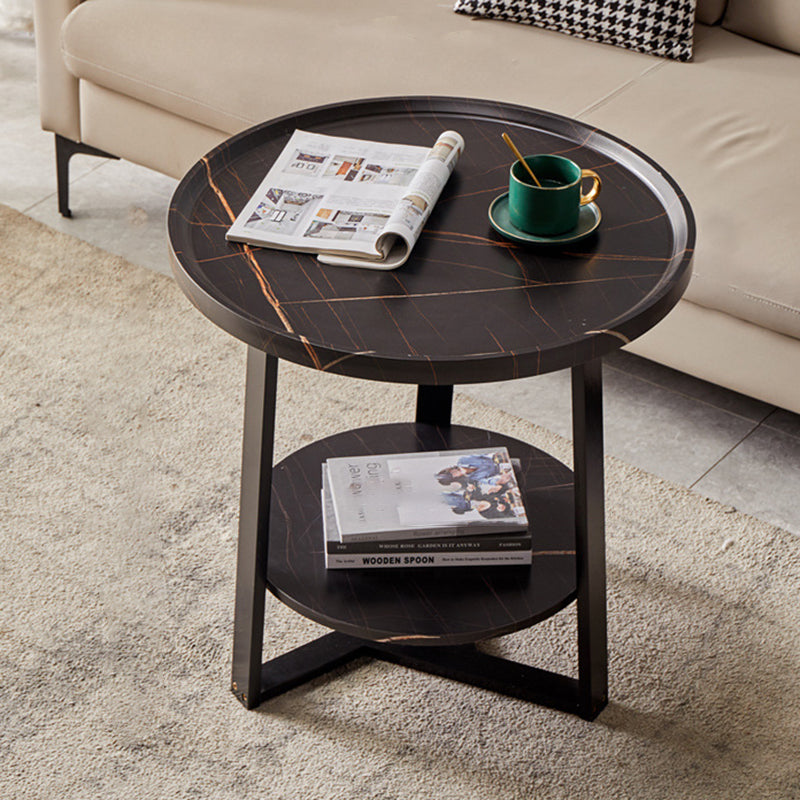 Contemporary Nordic Round Iron Plate Coffee Table 2-Tier For Living Room