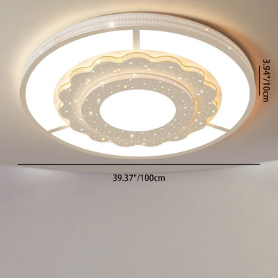 Contemporary Simplicity Starry Sky Decor Flower Edging Acrylic Round Shade LED Flush Mount Ceiling Light For Living Room