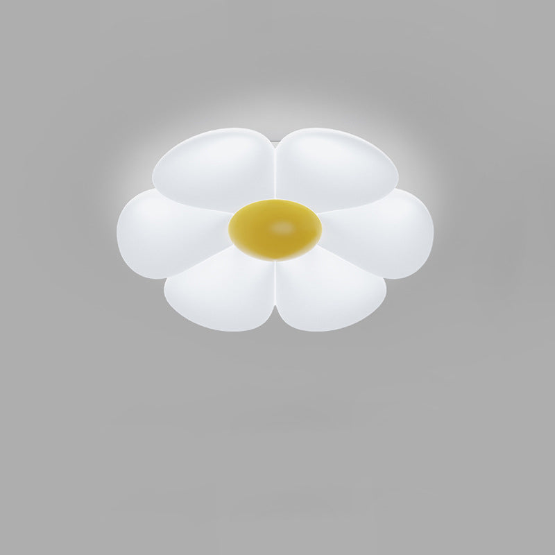 Contemporary Creative Daisy Flower PE Iron LED Flush Mount Ceiling Light For Bedroom