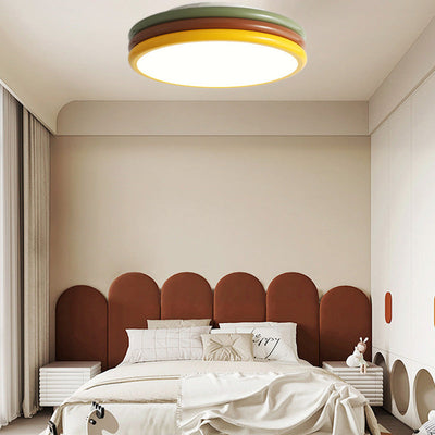 Contemporary Creative Iron Acrylic Round Hamburger LED Flush Mount Ceiling Light For Bedroom