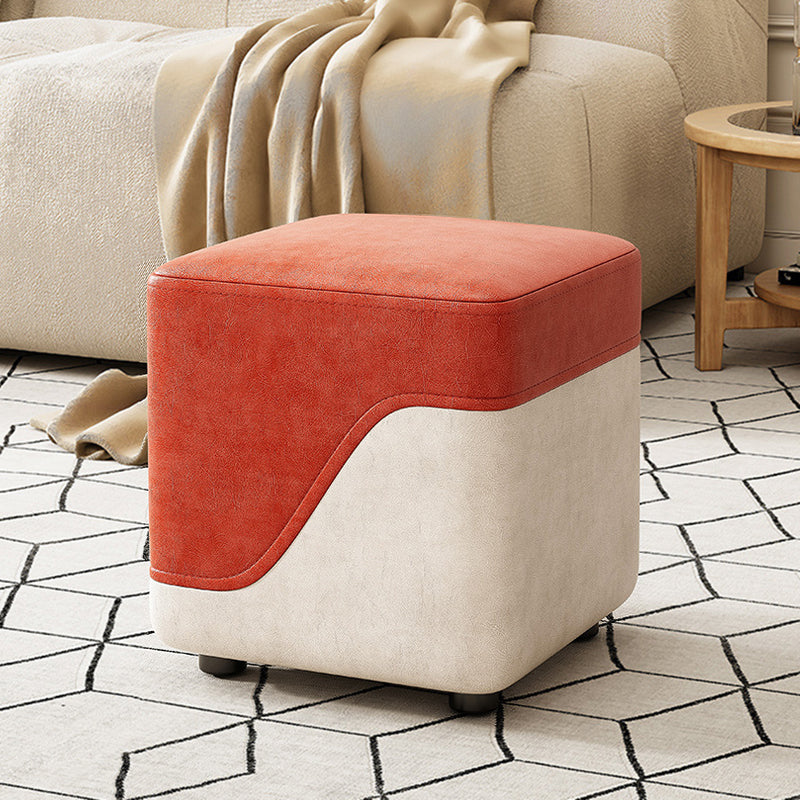 Modern Minimalist Square Napa Leather Solid Wood Low Stool Backless Armless For Living Room