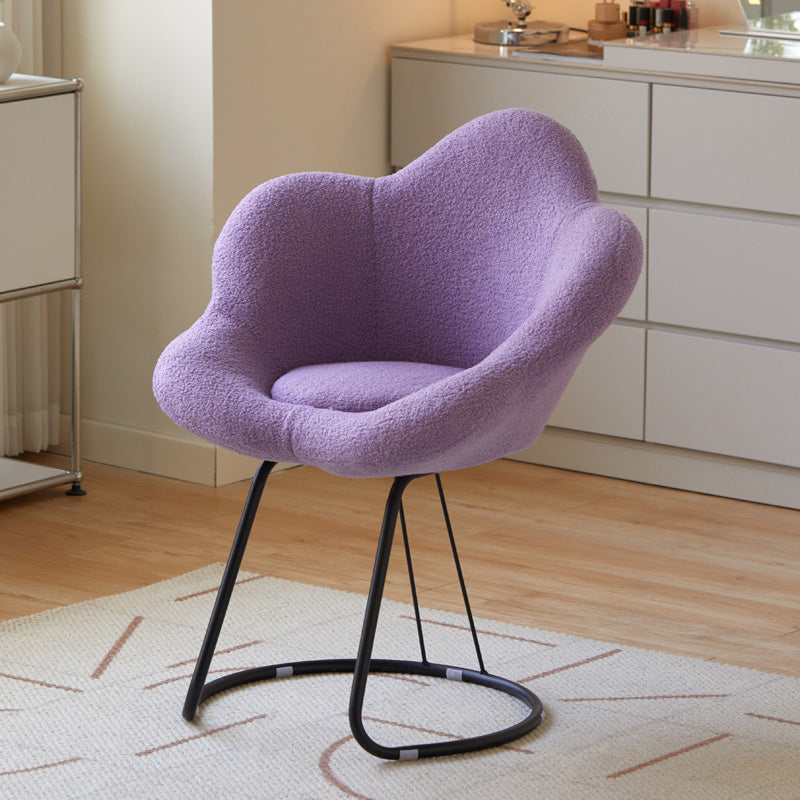 Contemporary Creative Petal Shape Velvet Upholstered Arc Metal Legs Vanity Stool Backrest Armrest For Bedroom