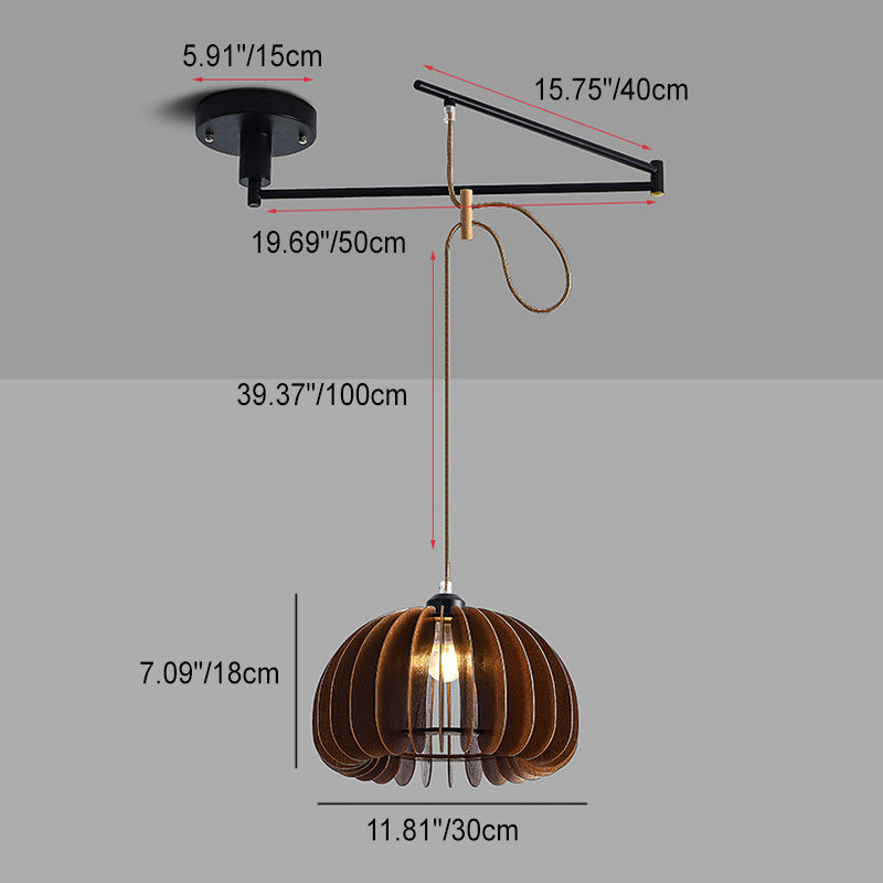 Traditional Farmhouse Iron Wood Cone Disc Ball Iron 1-Light Pendant Light For Dining Room