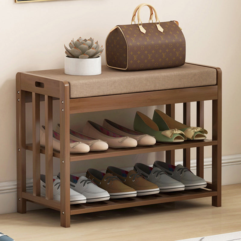 Modern Minimalist Rectangle Fabric Bamboo Rattan Shoe Storage 2-Shelf For Entryways