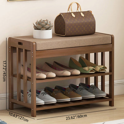 Modern Minimalist Rectangle Fabric Bamboo Rattan Shoe Storage 2-Shelf For Entryways