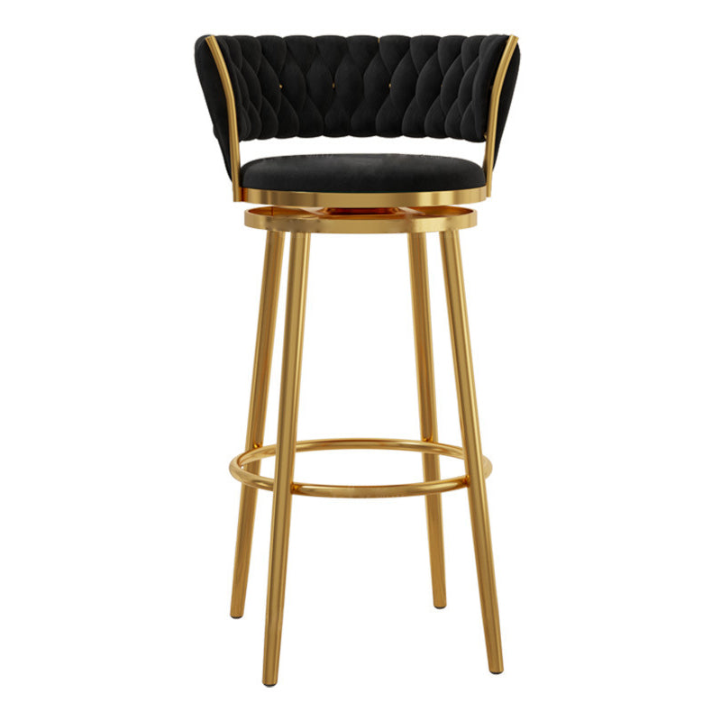 Contemporary Luxury Round Velvet Upholstered Swivel Bar Stool Backrest Footrest For Dining Room