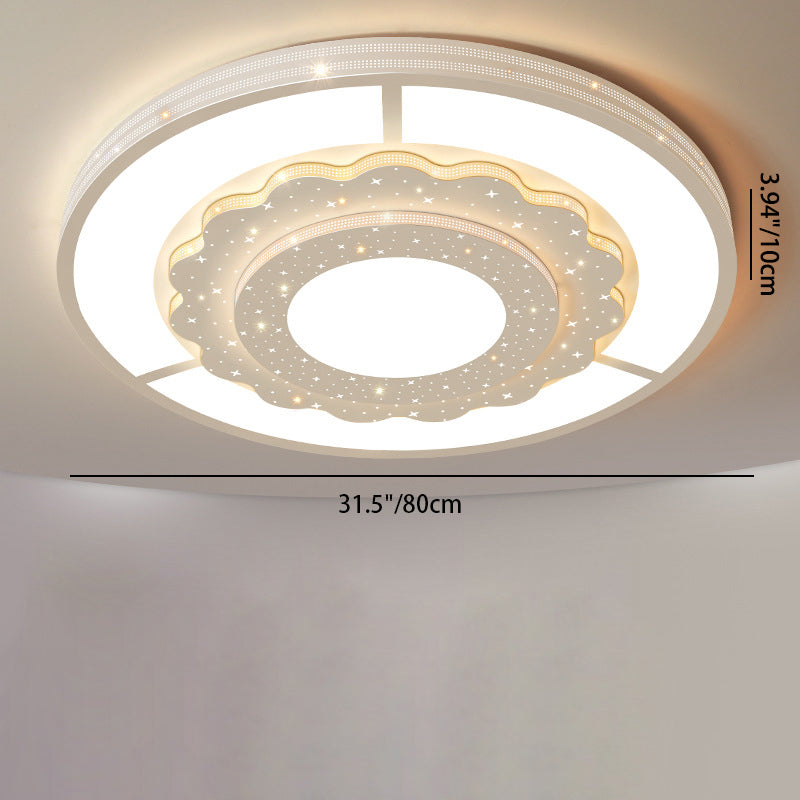 Contemporary Simplicity Starry Sky Decor Flower Edging Acrylic Round Shade LED Flush Mount Ceiling Light For Living Room