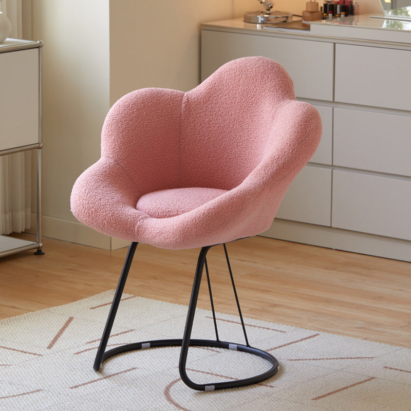 Contemporary Creative Petal Shape Velvet Upholstered Arc Metal Legs Vanity Stool Backrest Armrest For Bedroom