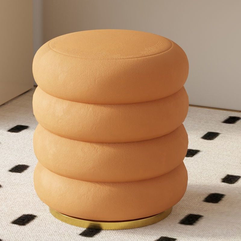 Modern Minimalist Cylinder Lambswool Fabric Metal Vanity Stool For Bedroom