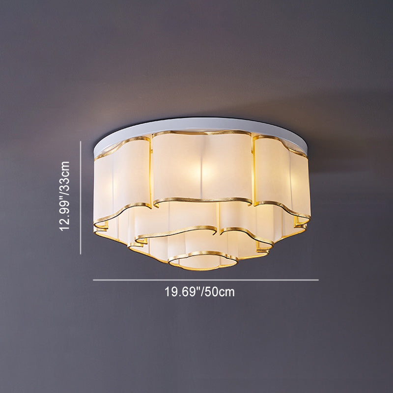 Traditional Chinese Iron Fabric Round Cloud 5/6/7/9/12/13 Light Flush Mount Ceiling Light For Bedroom