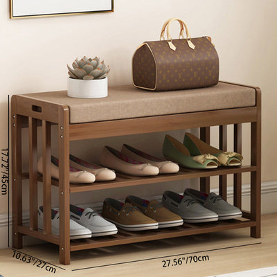 Modern Minimalist Rectangle Fabric Bamboo Rattan Shoe Storage 2-Shelf For Entryways