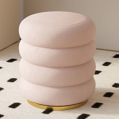 Modern Minimalist Cylinder Lambswool Fabric Metal Vanity Stool For Bedroom