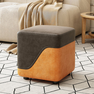 Modern Minimalist Square Napa Leather Solid Wood Low Stool Backless Armless For Living Room