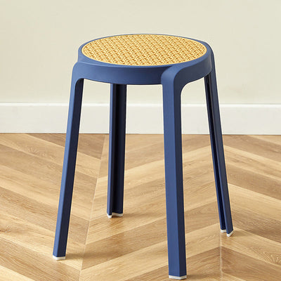 Contemporary Scandinavian Weaving PP Round Stool Dining Chair Backless Stackable For Dining Room