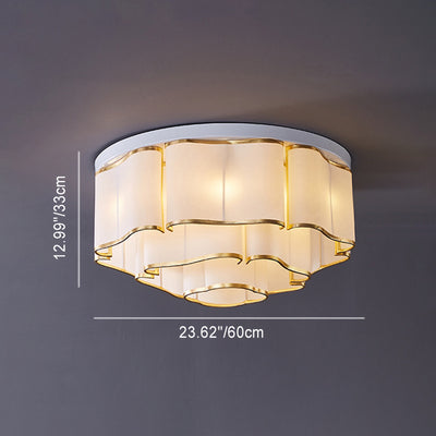 Traditional Chinese Iron Fabric Round Cloud 5/6/7/9/12/13 Light Flush Mount Ceiling Light For Bedroom