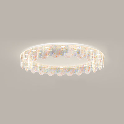 Contemporary Creative Iron Acrylic Round Cloud Star Piece LED Flush Mount Ceiling Light For Living Room