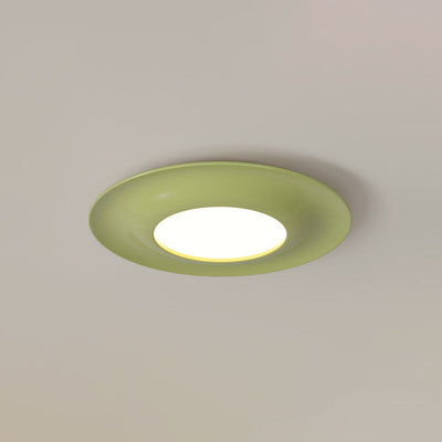 Contemporary Scandinavian Macaron Fiberglass Iron Round LED Flush Mount Ceiling Light For Bedroom