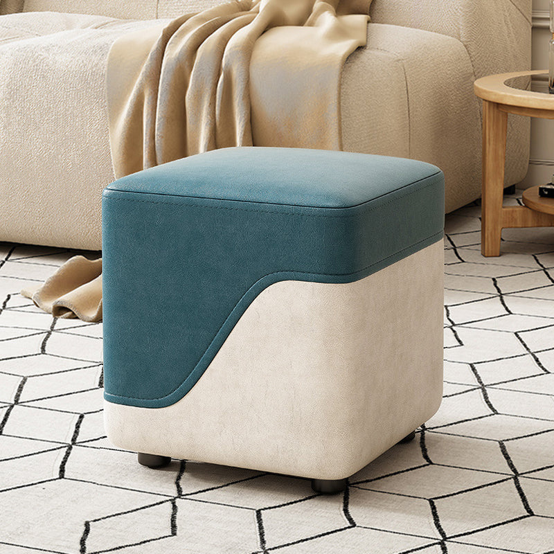 Modern Minimalist Square Napa Leather Solid Wood Low Stool Backless Armless For Living Room