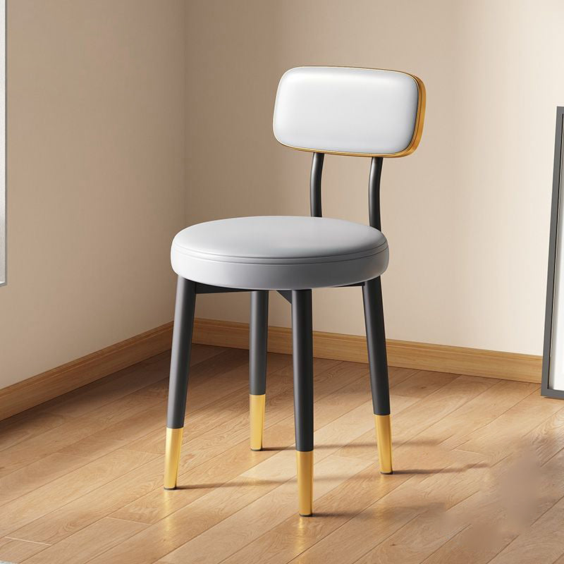 Modern Minimalist Round Upholstered Rectangular Back Leather Metal Dining Chair For Dining Room