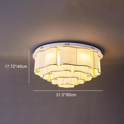 Traditional Chinese Iron Fabric Round Cloud 5/6/7/9/12/13 Light Flush Mount Ceiling Light For Bedroom