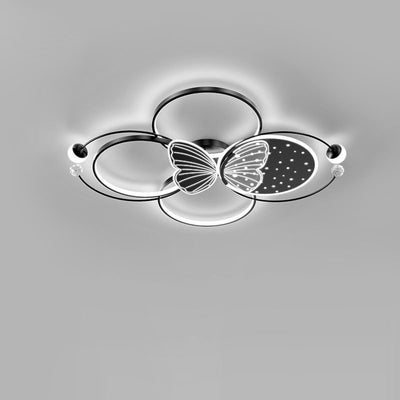 Contemporary Creative Acrylic Butterfly Iron LED Flush Mount Ceiling Light For Bedroom