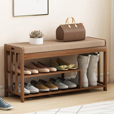 Modern Minimalist Rectangle Fabric Bamboo Rattan Shoe Storage 2-Shelf For Entryways