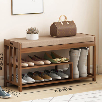 Modern Minimalist Rectangle Fabric Bamboo Rattan Shoe Storage 2-Shelf For Entryways