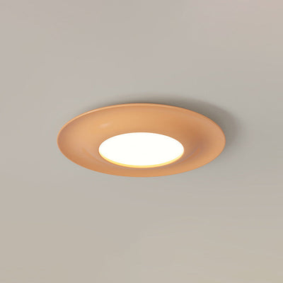 Contemporary Scandinavian Macaron Fiberglass Iron Round LED Flush Mount Ceiling Light For Bedroom