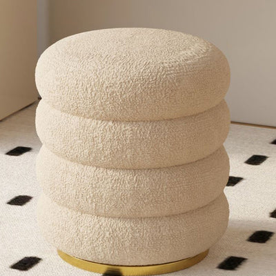 Modern Minimalist Cylinder Lambswool Fabric Metal Vanity Stool For Bedroom