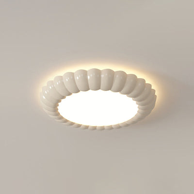 Contemporary Scandinavian Macaron Fiberglass Iron Round LED Flush Mount Ceiling Light For Bedroom