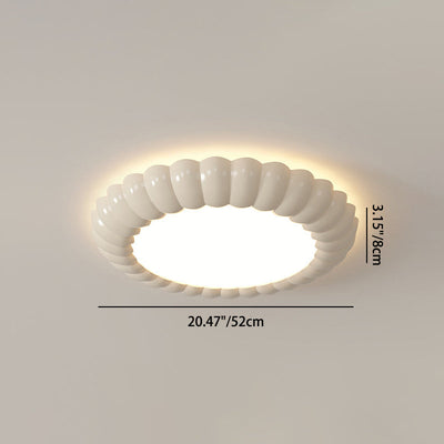 Contemporary Scandinavian Macaron Fiberglass Iron Round LED Flush Mount Ceiling Light For Bedroom